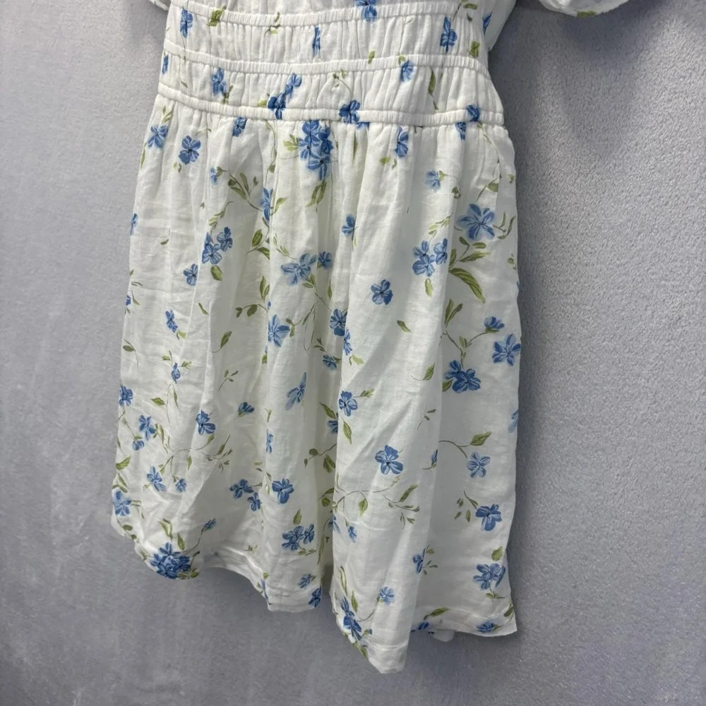 BP. Floral Milkmaid Sundress Womens Medium M White Blue Puff Sleeve Lightweight‎
